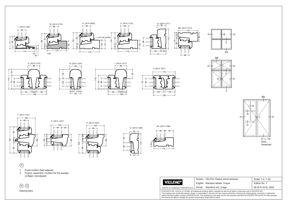 Frames, mullions and panels, VELFAC Classic wood windows and casement doors